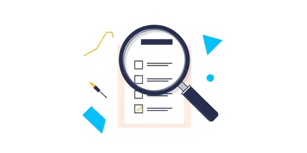 Illustrazione stilizzata di una lente d'ingrandimento su una checklist